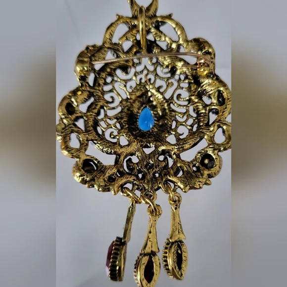 Vintage Style Goldtone  Multicolor Gemstone Brooch/Pendant - Picture 2 of 2